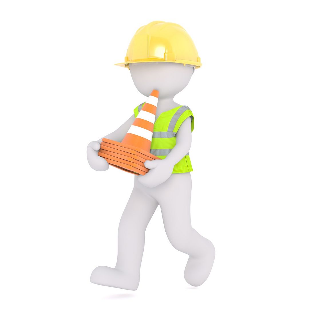 Die Zeichnung zeigt einen Bauarbeiter bei der Arbeit // The drawing shows a construction worker at work
