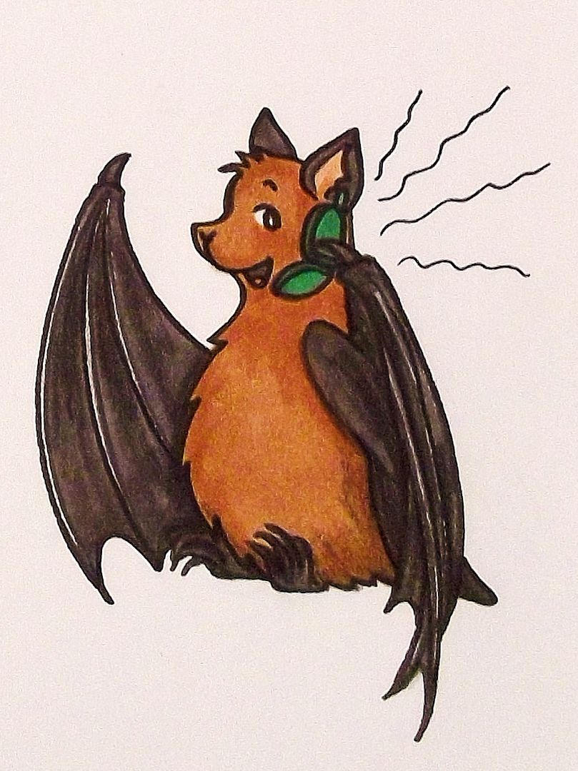 Die Zeichnung zeigt BUNDchen Fledermaus am Telefon // The drawing shows BUNDchen bat on the phone