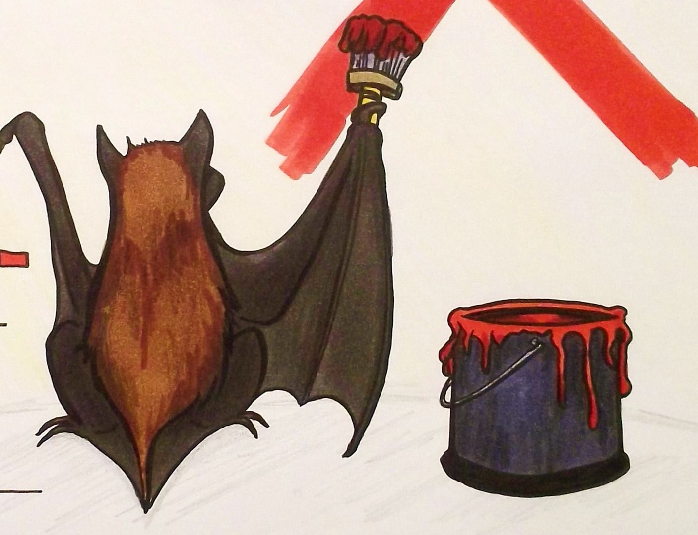 Die Zeichnung zeigt BUNDchen Fledermaus beim Streichen // The drawing shows BAD little bat while painting