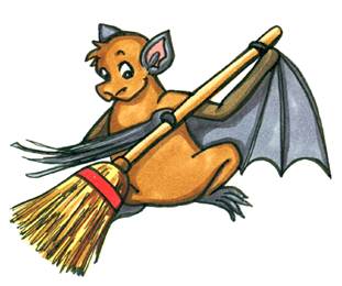 Die Zeichnung zeigt BUNDchen Fledermaus beim Fegen. // The drawing shows BUNDchen bat when sweeping.