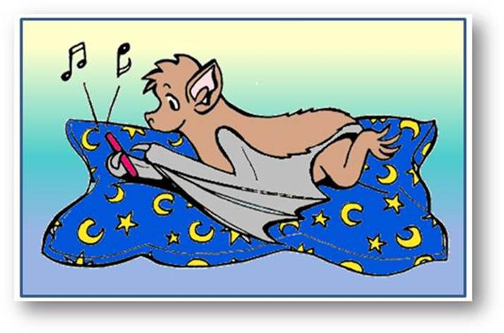 Die Zeichnung zeigt BUNDchen Fledermaus auf einer Decke liegend mit Handy // the drawing shows BUNDchen bat lying on a blanket with a cellphone